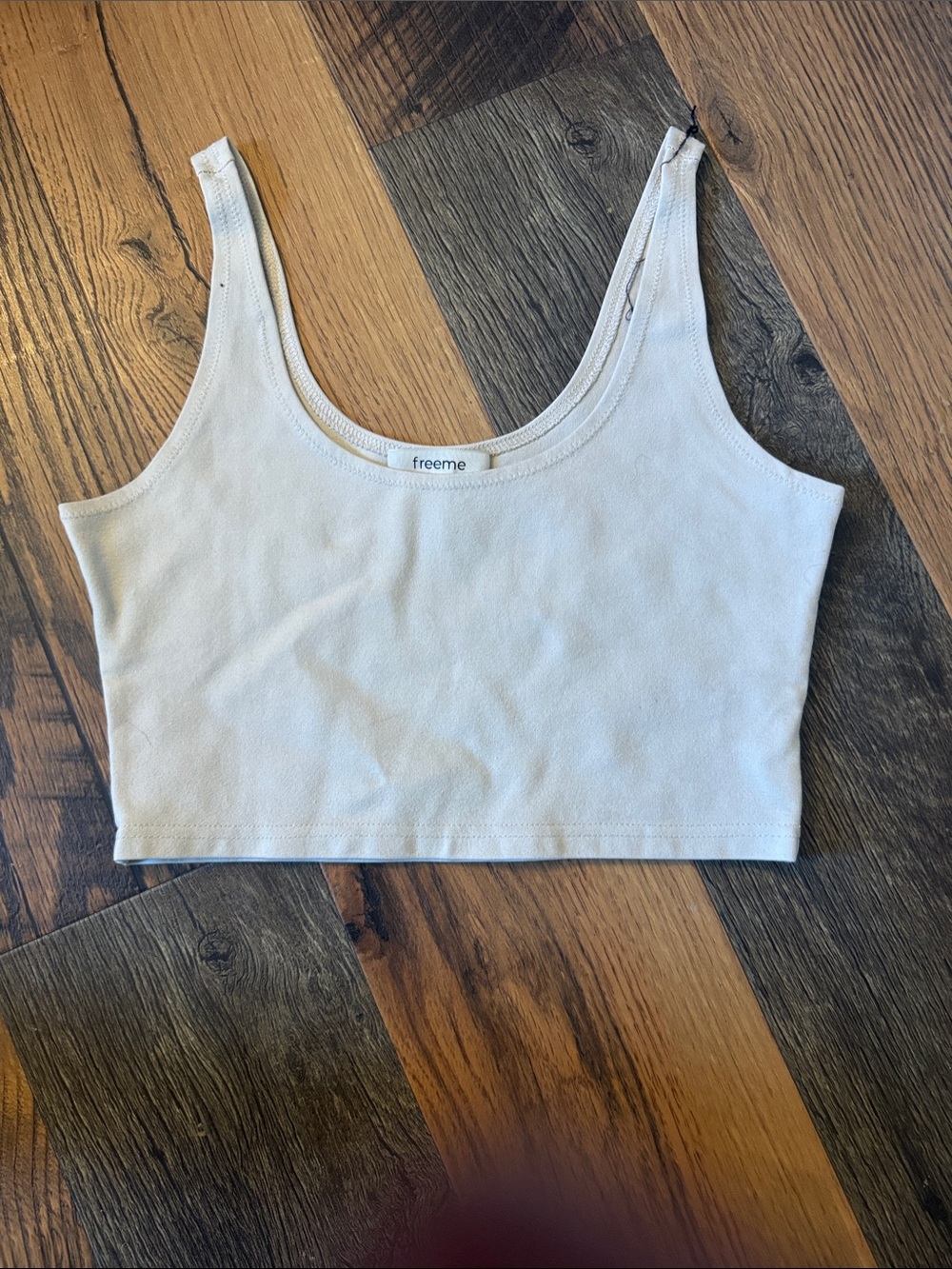 Freeme Cream Ribbed Scoop Crop Tank